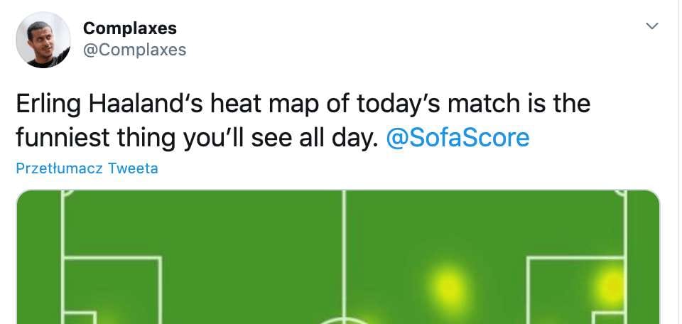 Heat mapa Haalanda z meczu z Hoffenheim robi furorę w internecie! Nie pobiegał Zdjęcie główne wpisu