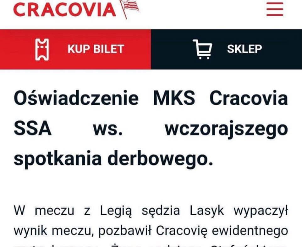 Szokujące oświadczenie Cracovii po derbach! „Żona Stefańskiego według wpisów w internecie jest kibicką Wisły” Zdjęcie główne wpisu