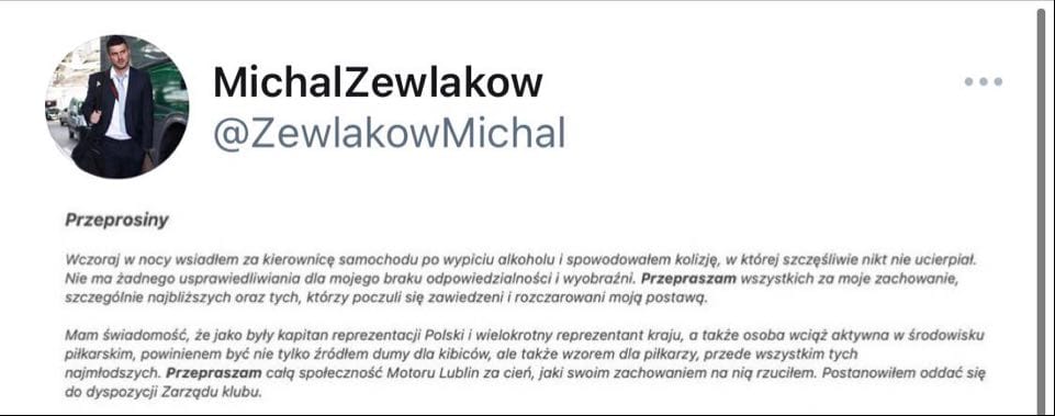 Michał Żewłakow zabrał głos po spowodowaniu wypadku. „Przepraszam wszystkich za moje zachowanie…” Zdjęcie główne wpisu