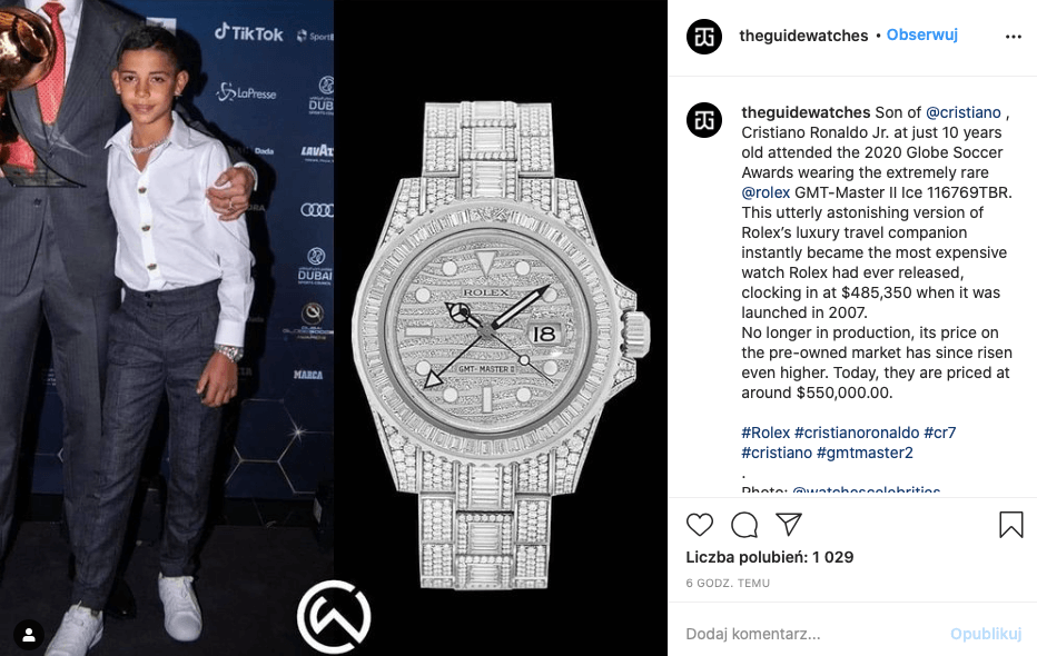 Młody Ronaldo przyćmił Lewandowskiego! Portugalczyk zachwycił luksusowym zegarkiem Zdjęcie główne wpisu