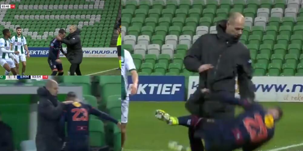 Skandaliczne zachowanie trenera w Holandii. Powalił piłkarza rywali [WIDEO] Zdjęcie główne wpisu