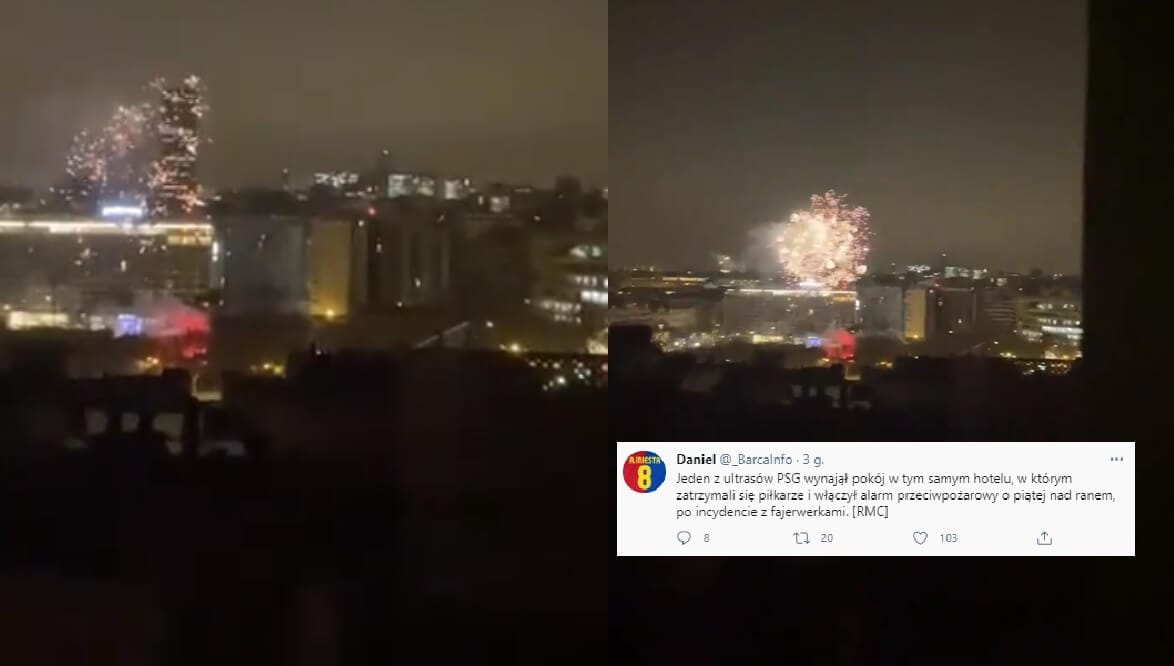 Kibice PSG nie dali pospać piłkarzom Barçy. W nocy włączyli alarm przeciwpożarowy i odpalili fajerwerki [WIDEO] Zdjęcie główne wpisu