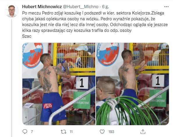 Ładny gest Pedro Tiby po meczu z Górnikiem. Upewnił się, że jego koszulka trafiła do odpowiedniego kibica Zdjęcie główne wpisu