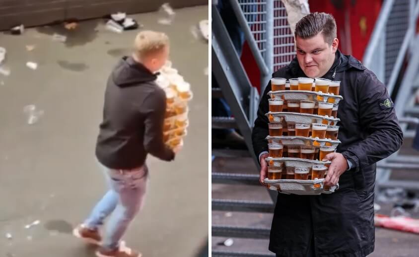 Kibic w Holandii skradł show! Nagranie, na którym widać, jak niesie 48 piw, obiegło Internet [WIDEO] Zdjęcie główne wpisu