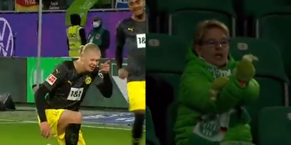 Wymowna reakcja fanki Wolfsburga po trafieniu Haalanda. Gest Kozakiewicza [WIDEO] Zdjęcie główne wpisu