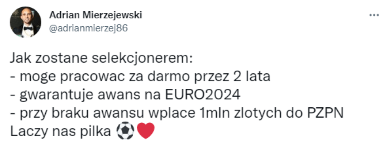 Adrian Mierzejewski zgłosił swoją kandydaturę na selekcjonera reprezentacji Polski Zdjęcie główne wpisu