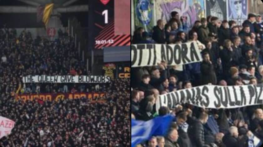 Kibice Brighton odpowiedzieli na baner kibiców Romy sprzed tygodnia. „Totti kocha pizzę z ananasem” Zdjęcie główne wpisu