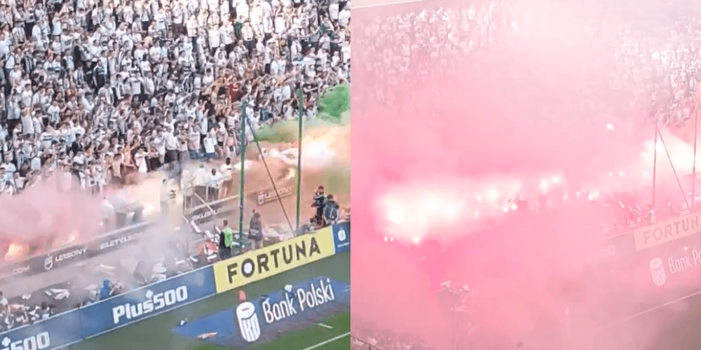 Żyleta zapłonęła na meczu z Jagiellonią. Marciniak musiał przerwać grę. Kibice Legii dali popis [WIDEO] Zdjęcie główne wpisu