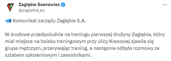 Zagłębie Sosnowiec reaguje na atak kiboli. „Klub zawiadomił o tym fakcie policję” Zdjęcie główne wpisu
