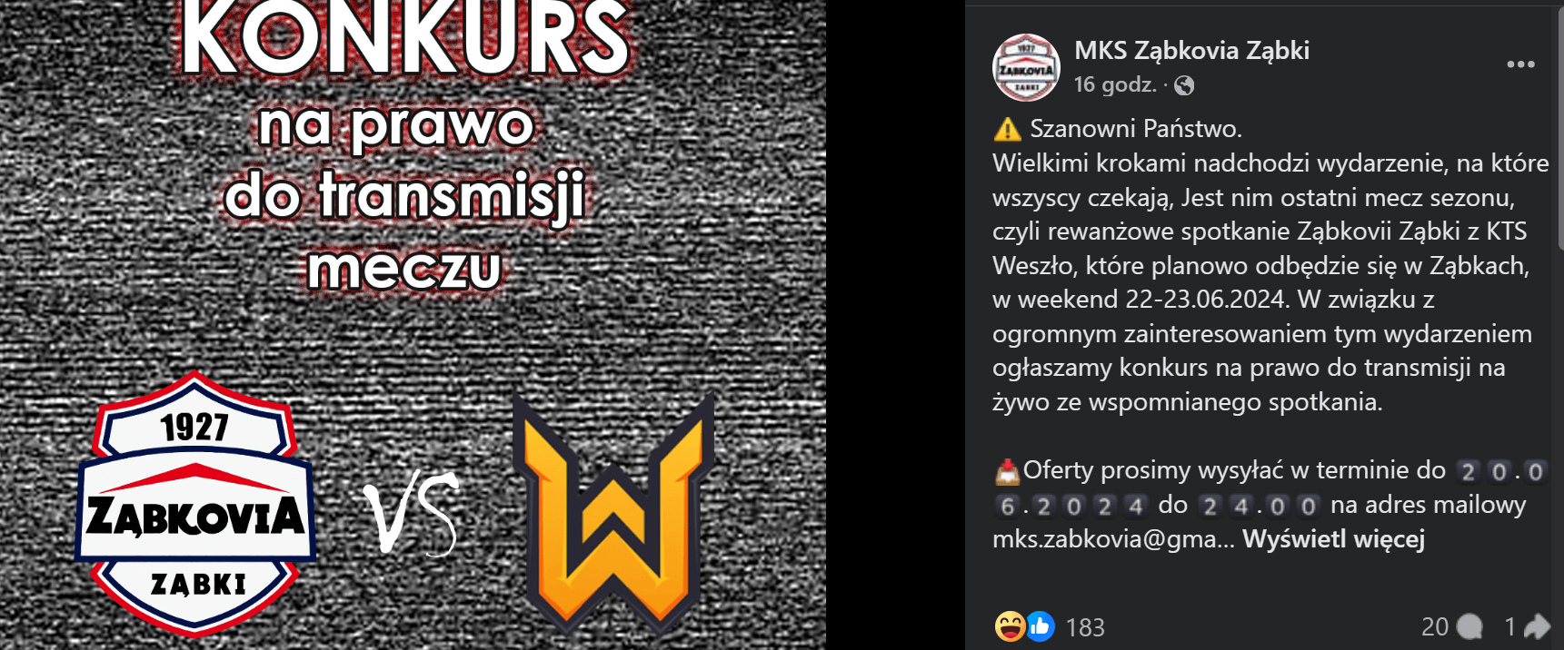 IV-ligowiec ogłosił konkurs na prawa do transmisji meczu z KTS-em. Trzeba zapłacić 30 000 złotych Zdjęcie główne wpisu