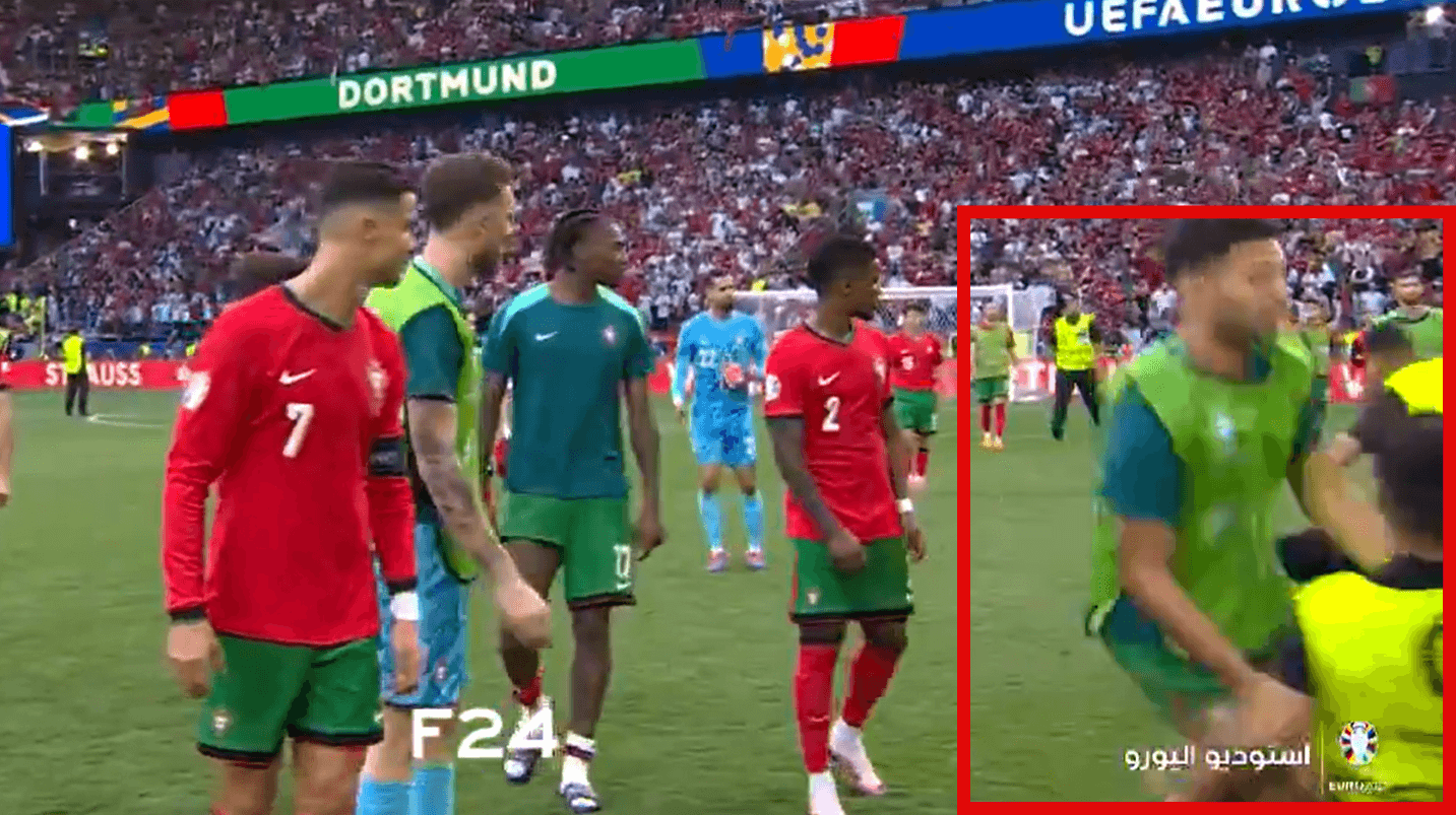 Ochroniarz wjechał wślizgiem w reprezentanta Portugalii. Kuriozum na Euro [WIDEO] Zdjęcie główne wpisu