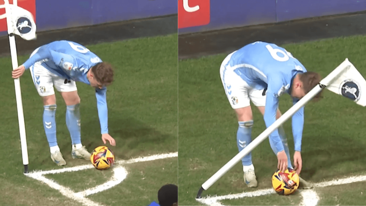 Trudne warunki pogodowe w Anglii. Piłkarz miał problem z wykonaniem rożnego [WIDEO] Zdjęcie główne wpisu