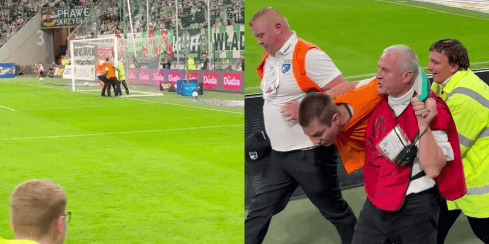 Mężczyzna chciał przywiązać się do słupka podczas meczu Lechii z Lechem. Za akcją stoi Ostatnie Pokolenie. Wiadomo, co chcieli osiągnąć Zdjęcie główne wpisu