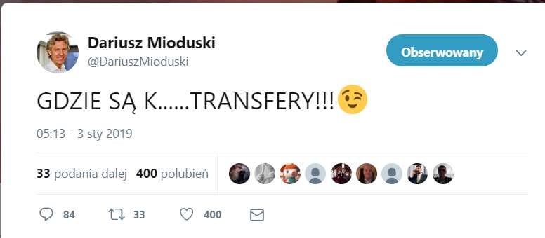 Dariusz Mioduski żartuje na twitterze Obraz wpisu