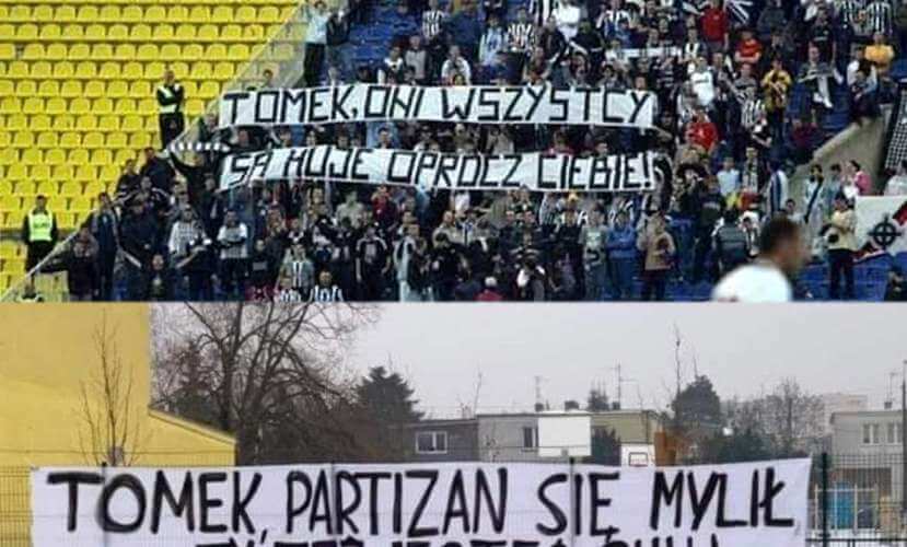 Kibice Lecha Poznań kontynuują ataki w stronę Tomasza Rząsy. Nawiązali do kibiców Partizana Belgrad Obraz wpisu