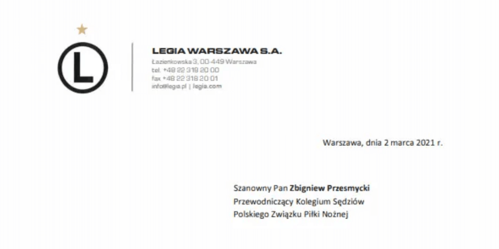 Legia Warszawa niezadowolona z pracy sędziów. Klub wystosował pismo do Przesmyckiego Obraz wpisu