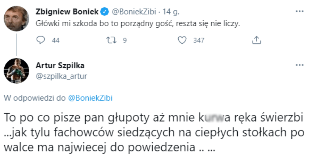 Artur Szpilka ostro skomentował wpis Bońka. „Aż mnie ku*wa ręka świerzbi” Obraz wpisu