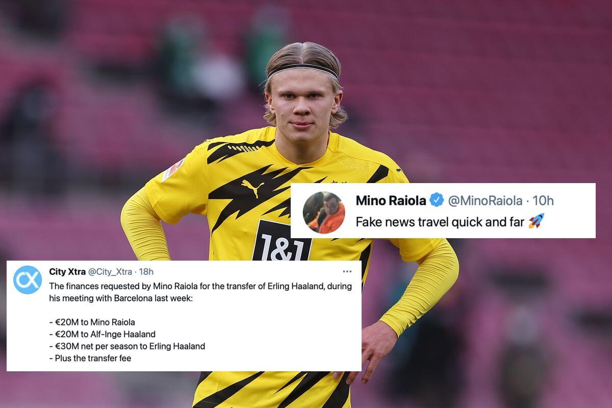 Mino Raiola dementuje plotki o premii za podpis Hallanda. „Fake newsy roznoszą się szybko i daleko” Obraz wpisu