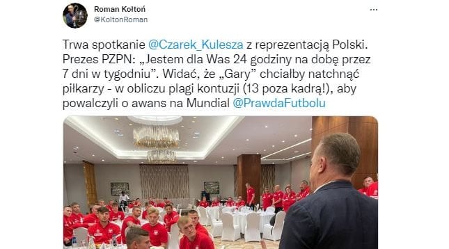 Cezary Kulesza spotkał się z reprezentantami Polski. „Jestem dla Was 24 godziny na dobę” Obraz wpisu