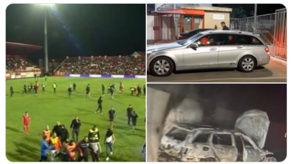 Wtargnięcie na boisko, atak na sędziów i podpalenie samochodu. Kibice Velezu Mostar w akcji [WIDEO] Obraz wpisu