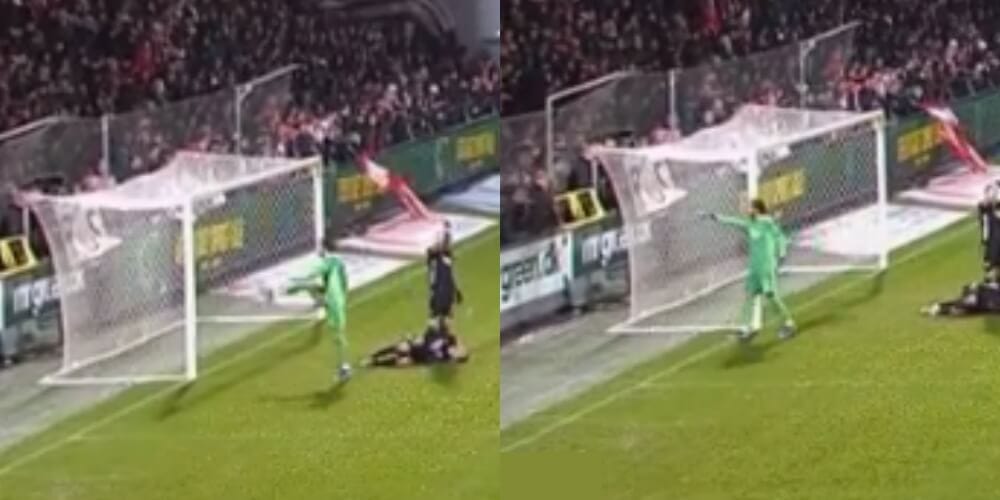 Grabara kopnął piłkę wprost w kibiców. Stanął w obronie kontuzjowanego kolegi [WIDEO] Obraz wpisu