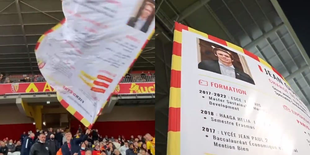 Kibic Lens przyszedł na stadion z CV wydrukowanym na… fladze. Chce pracować w klubie [WIDEO] Obraz wpisu