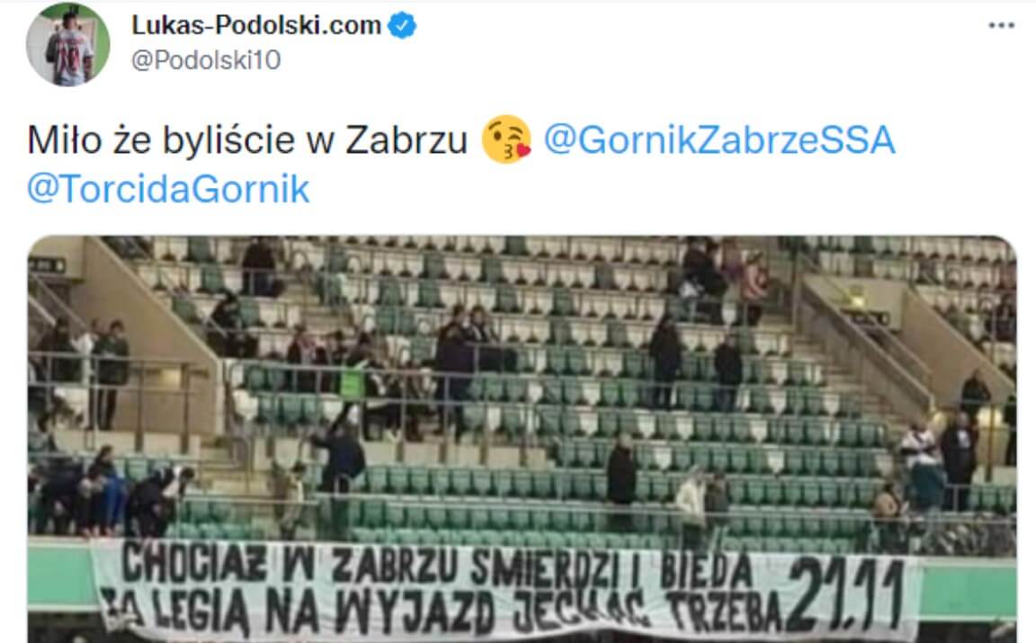 Podolski zakpił z kibiców Legii Warszawa. „Miło, że byliście w Zabrzu” Obraz wpisu