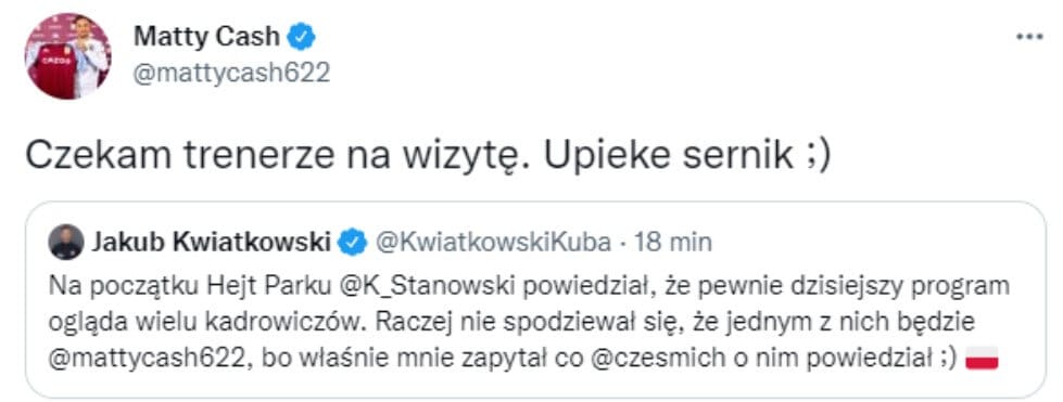 Matty Cash uważnie śledzi wypowiedzi nowego selekcjonera. Zaprosił Michniewicza na… sernik Obraz wpisu