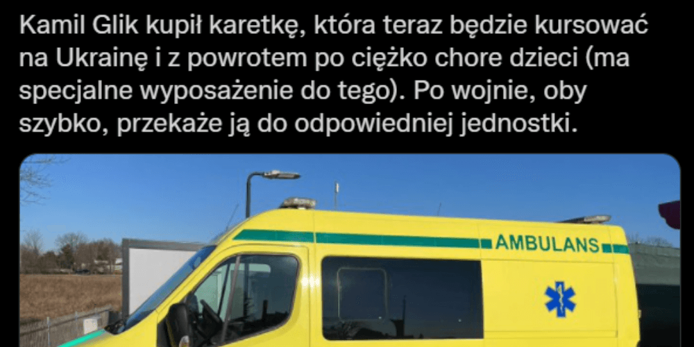Piękne zachowanie Kamila Glika. Kupił karetkę, która będzie jeździć na Ukrainę Obraz wpisu