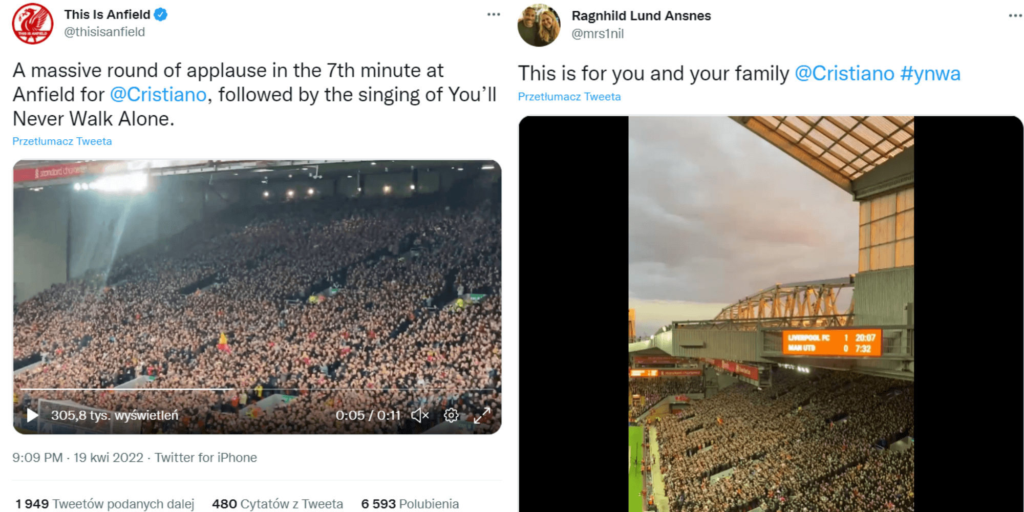 Wzruszające sceny na Anfield! Kibice Liverpoolu wsparli Cristiano Ronaldo [WIDEO] Obraz wpisu