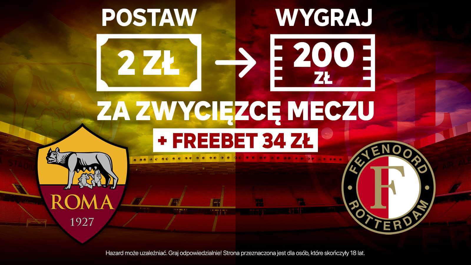 Finał Ligi Konferencji: Roma – Feyenoord. Postaw 2 zł na zwycięzcę i zgarnij 200 zł! Obraz wpisu
