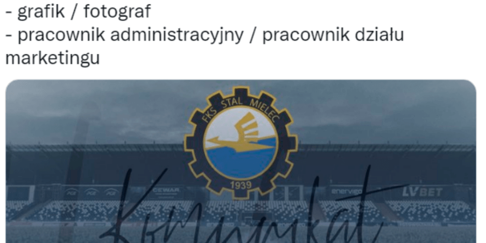 Stal Mielec poszukuje pracowników. Wolontariat z perspektywą na pełen etat Obraz wpisu