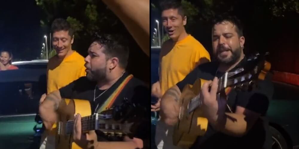 Nowy hit internetu? Lewandowski śpiewa i tańczy z kibicami na ulicy [WIDEO] Obraz wpisu