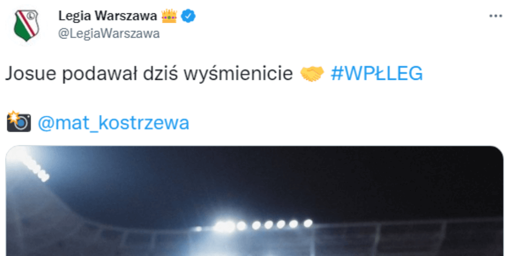 Legia odpowiada na krytykę ws. Josue. Wymowne zdjęcie na Twitterze Obraz wpisu