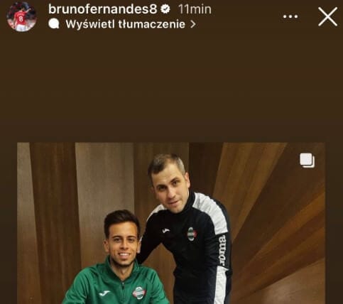 Nowy piłkarz Radomiaka otrzymał słowa otuchy od Bruno Fernandesa. Zawodnik Manchesteru United opublikował jego zdjęcie na Instagramie Obraz wpisu