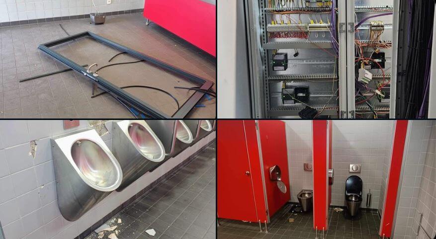 Ogromne zniszczenia po Wielkich Derbach Śląska. Zdewastowane toalety, wyrwane drzwi i wiele więcej Obraz wpisu