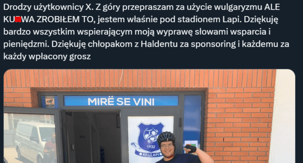 Udało mu się! Kibic Wisły zameldował się w Kosowie. Pokonał 1250 km na rowerze [WIDEO] Obraz wpisu