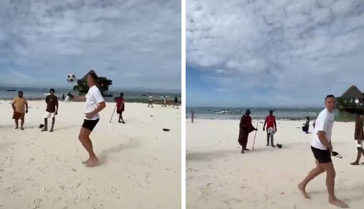 Marcin Bułka żyje futbolem nawet na wakacjach. Zagrał w piłkę z lokalsami [WIDEO] Obraz wpisu