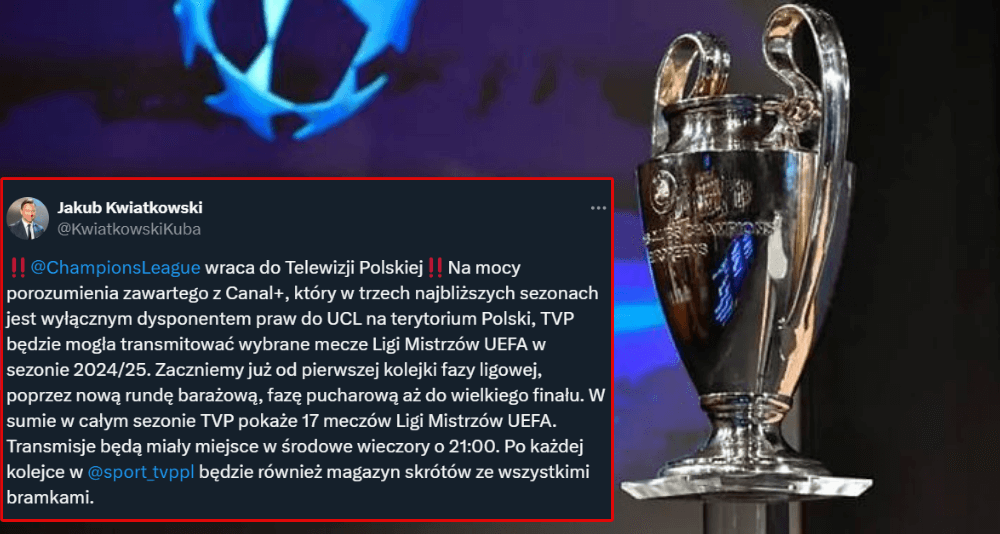 Fantastyczne wieści dla kibiców! Liga Mistrzów wraca do Telewizji Polskiej Obraz wpisu