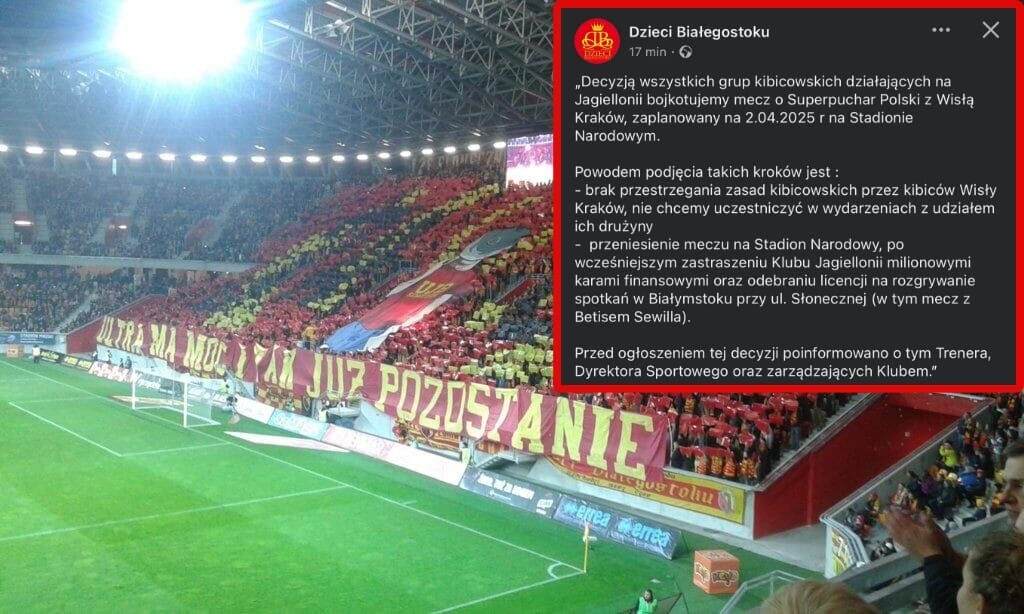 Chaos wokół Superpucharu Polski trwa w najlepsze. Kibice Jagiellonii bojkotują mecz Obraz wpisu