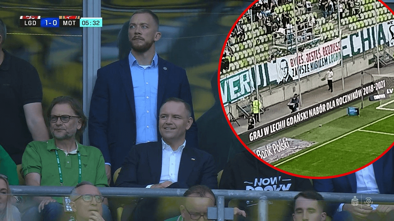 Prezydent Polski przywitany na stadionie Lechii specjalnym transparentem. „Byłeś, jesteś, będziesz” Obraz wpisu